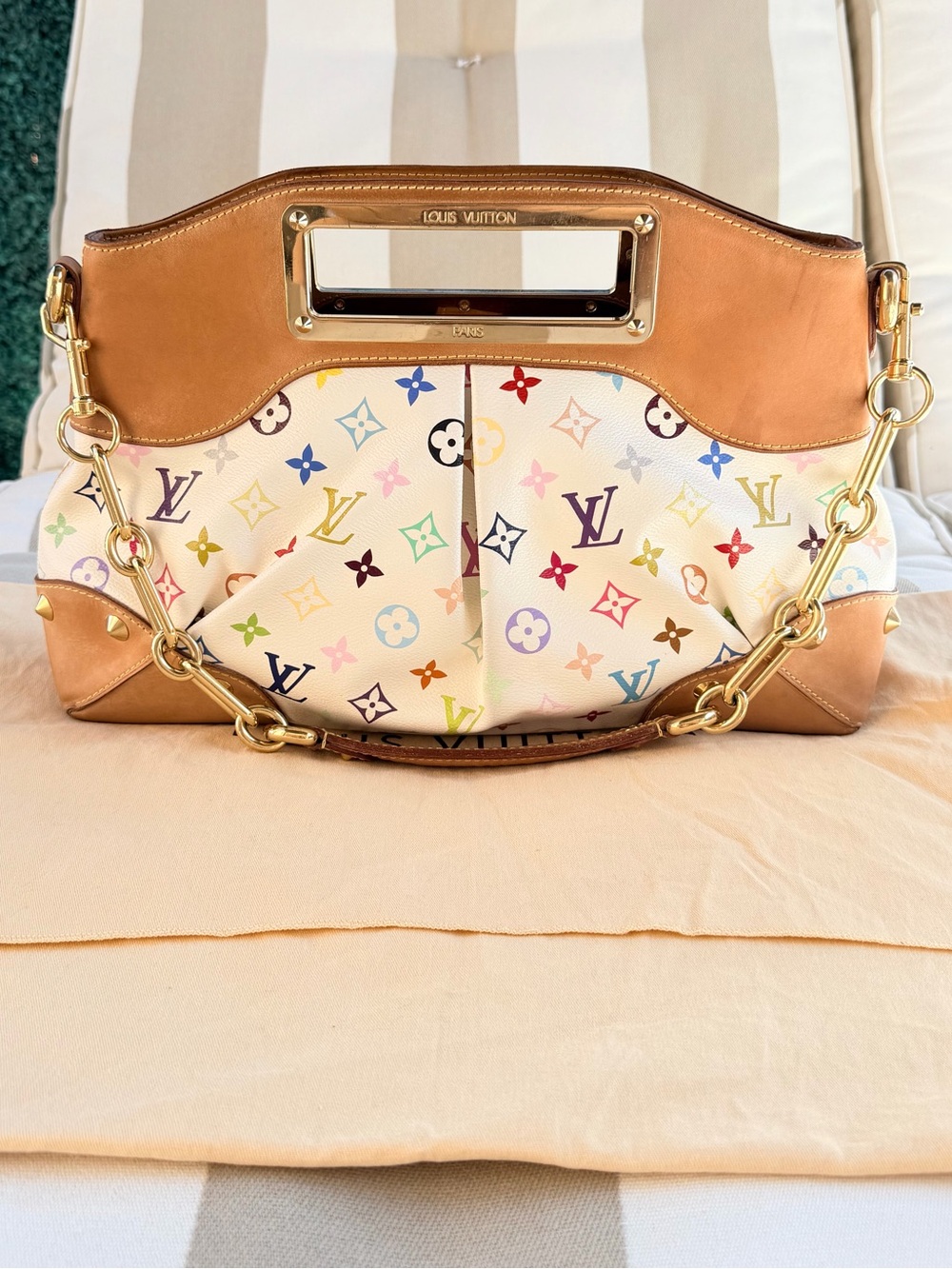 Louis Vuitton Murakami JUDY MM White Multicolor Shoulder Tote Handbag RARE! - Picture 10 of 12